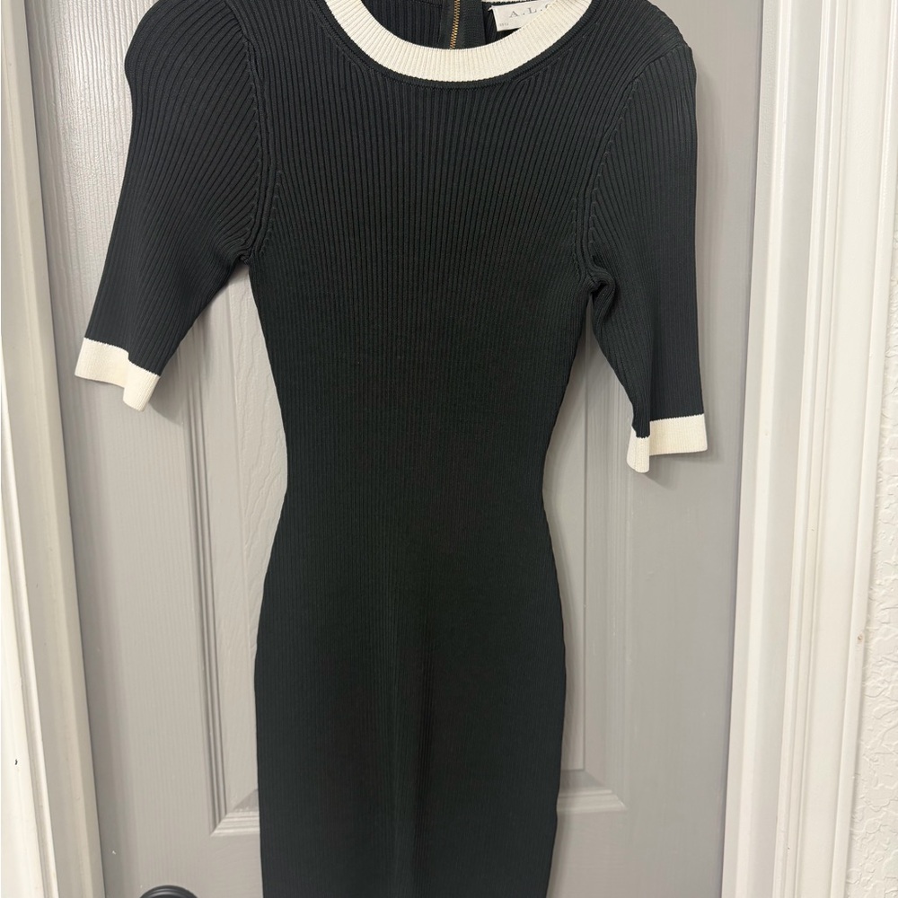A.L.C. Black and Cream Ribbed Midi Dress